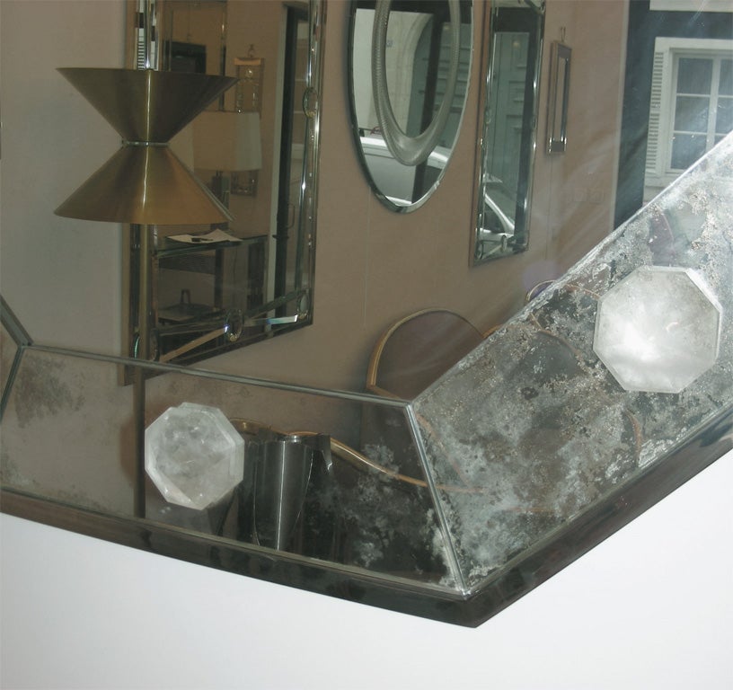 Octagonal Oxydized Mirror by André Hayat For Sale 1
