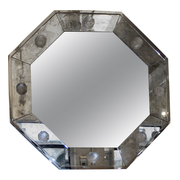 Octagonal Oxydized Mirror by André Hayat For Sale