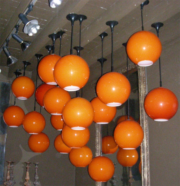 Late 20th Century 1970s Set of 20 Orange Opaline Ceiling Lights For Sale