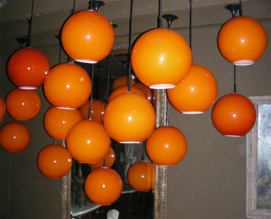 Opaline Glass 1970s Set of 20 Orange Opaline Ceiling Lights For Sale