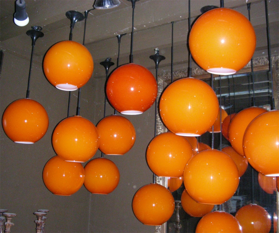 1970s Set of 20 Orange Opaline Ceiling Lights For Sale 1
