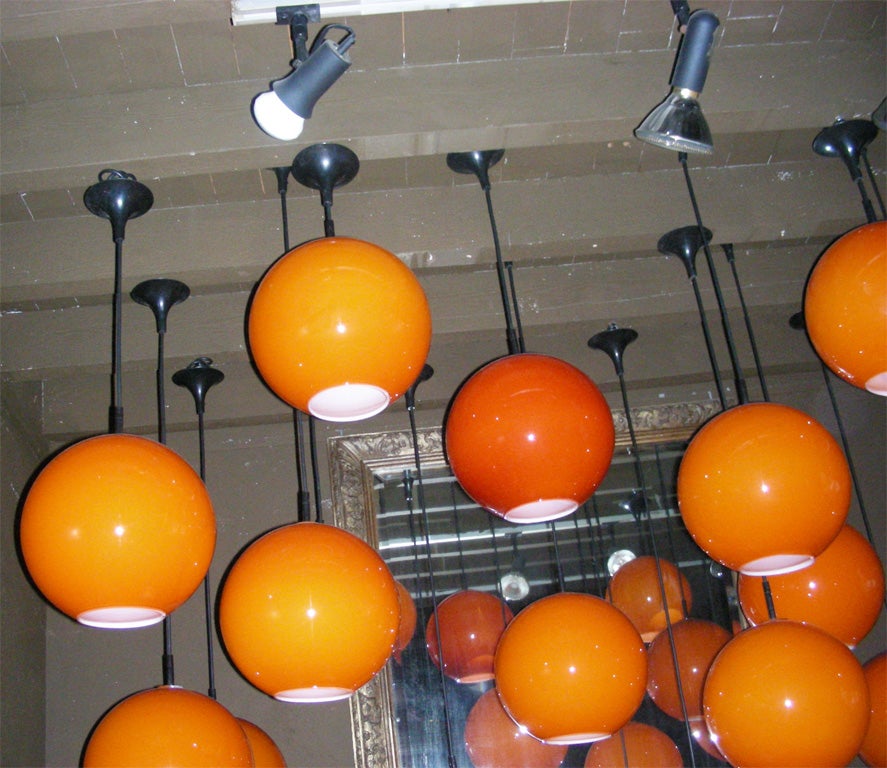 1970s Set of 20 Orange Opaline Ceiling Lights For Sale 2