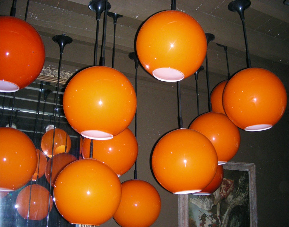 1970s Set of 20 Orange Opaline Ceiling Lights For Sale 3