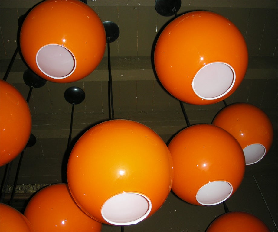 1970s Set of 20 Orange Opaline Ceiling Lights For Sale 4