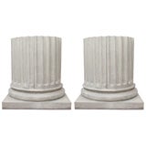 Pair of Stone Grey Painted Column Cabinets