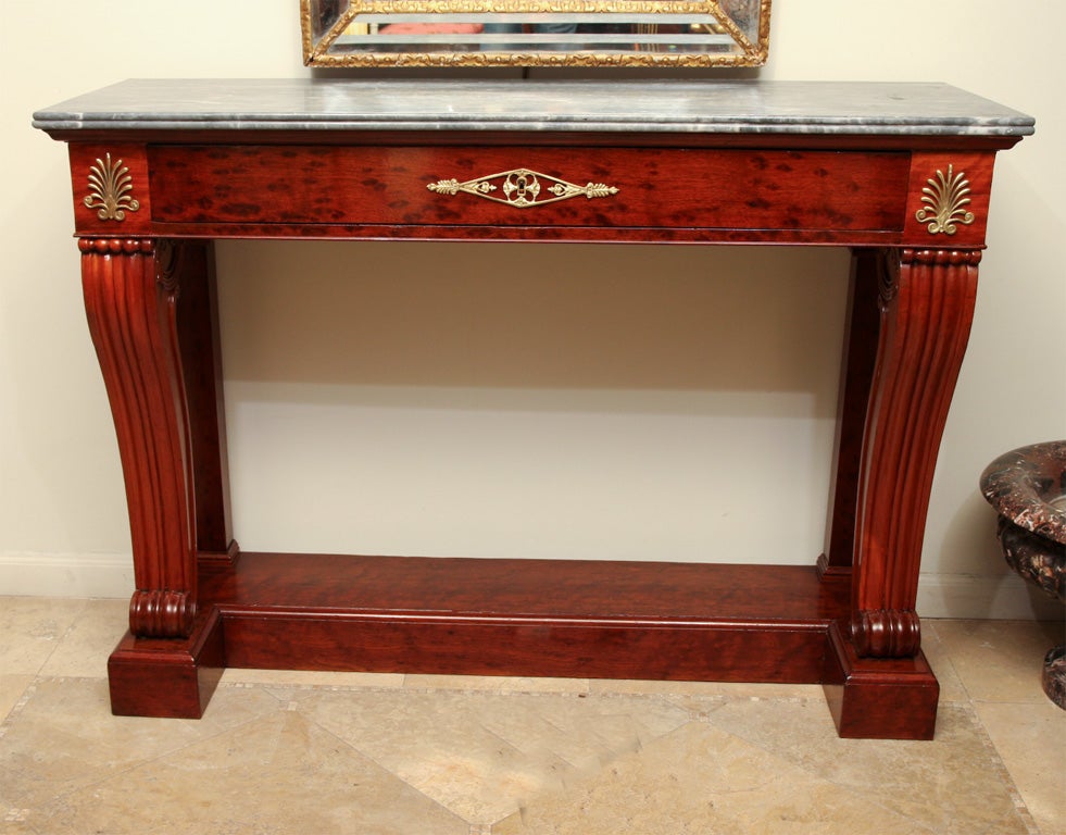 Signed Empire Marble Top Mahogany Console