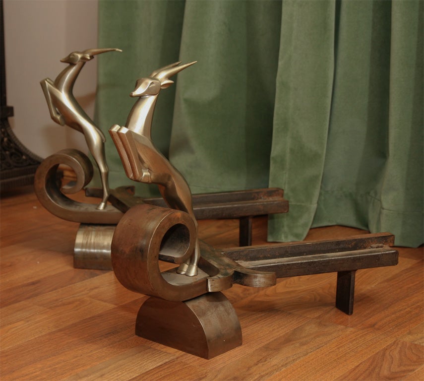 Art Deco "Gazelles" Firedogs in the manner of Edgar Brandt