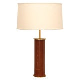 Pair of vintage leather wrapped and stitched brass table lamps