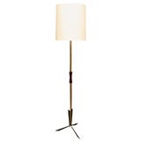 Extra tall brass floor lamp with wood and steel accents