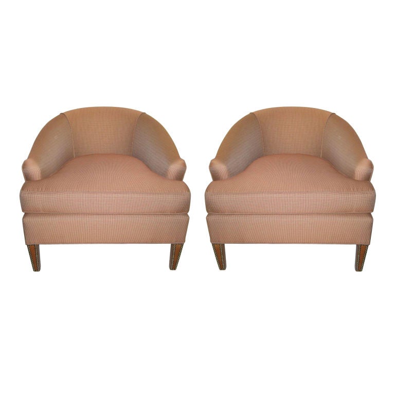 Pair of Low Club Chairs with Throw Pillows