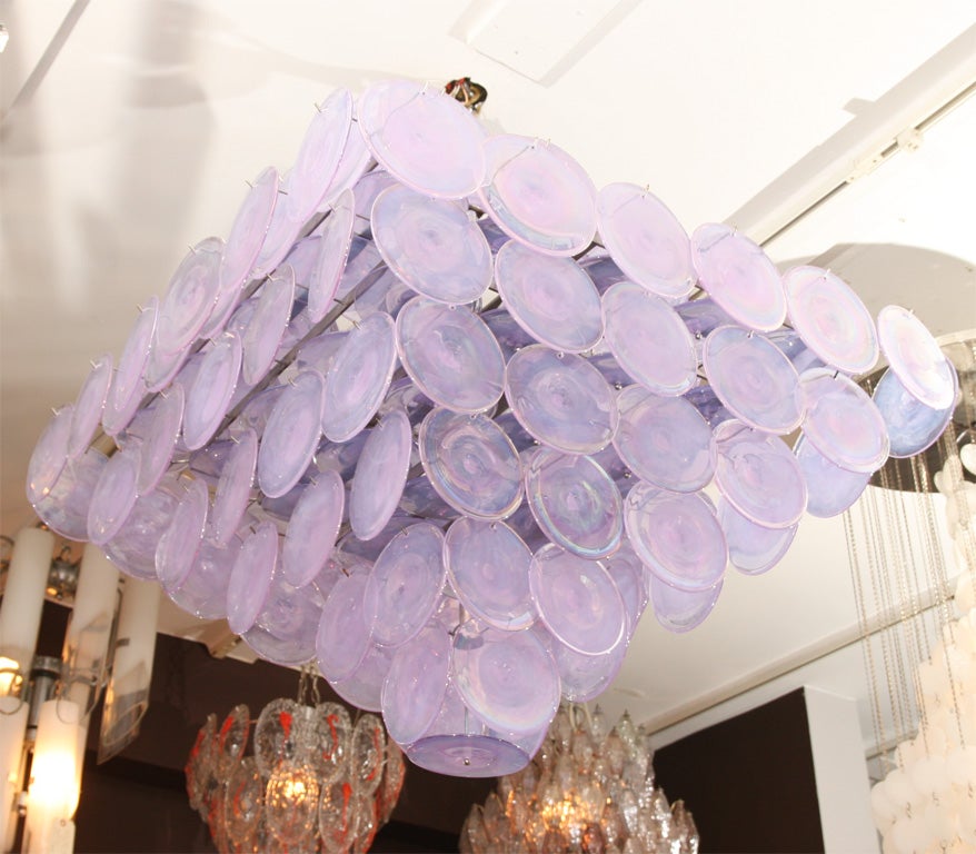 Extra Large Pagoda-Style Alex Iridescent Glass Disc Chandelier In New Condition For Sale In New York, NY