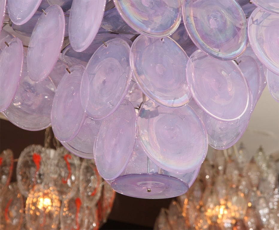 Extra Large Pagoda-Style Alex Iridescent Glass Disc Chandelier For Sale 1