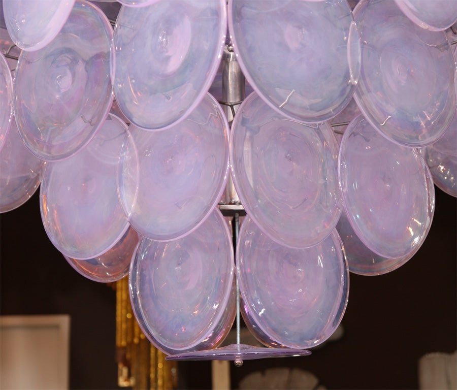 Murano Glass Extra Large Pagoda-Style Alex Iridescent Glass Disc Chandelier For Sale