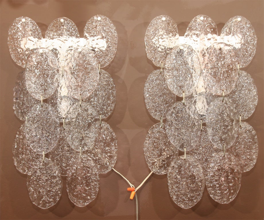 Pair of Vistosi Cranberry and Smoked Hammered Disc Sconces