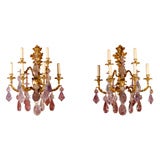 Very fine gilt bronze sconces with amethyst crystals
