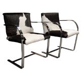 STUNNING PAIR OF BLACK AND WHITE COWHIDE BRNO CHAIRS