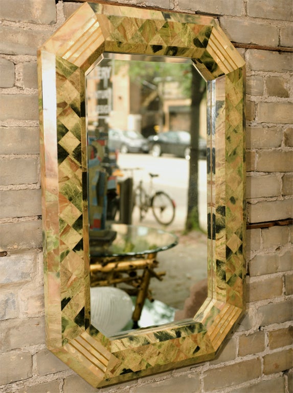 Octagonal beveled mirror attributed to Maitland-Smith