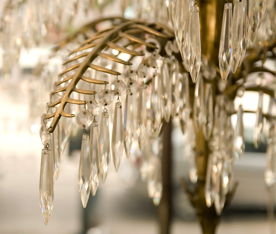 Beautiful chandelier with 16 palm tree fronds, gilded bronze and crystal drop pendants.<br />
Designed by Joseph Hoffman and made by Bakalowitzt in 1905.<br />
For illustration see exhibition catalog: LUMIERES Centre Pompidou, June 1985. Page 123.