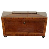 Antique English Regency banded mahogany work box.