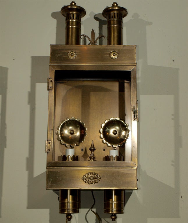 Pair antique French brass coach lights.