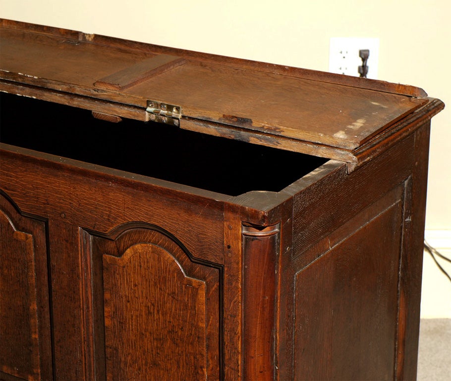 Antique English oak mule chest. Blanket chest. Three drawers.