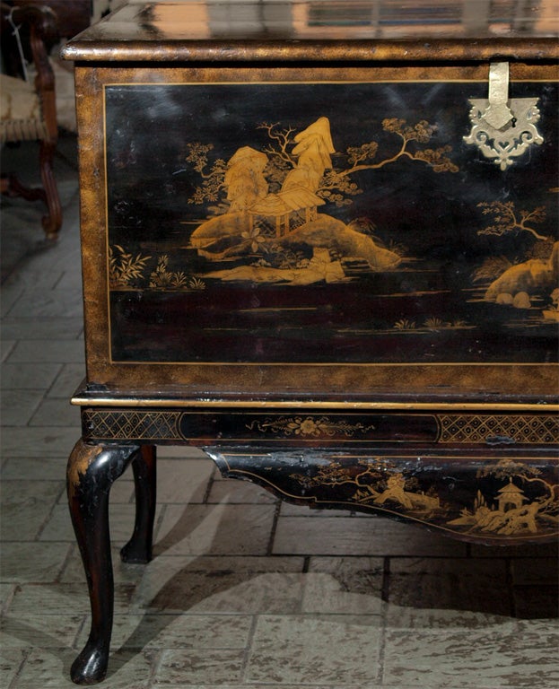 Rare early 18th century period Queen Anne lacquer chest on stand.