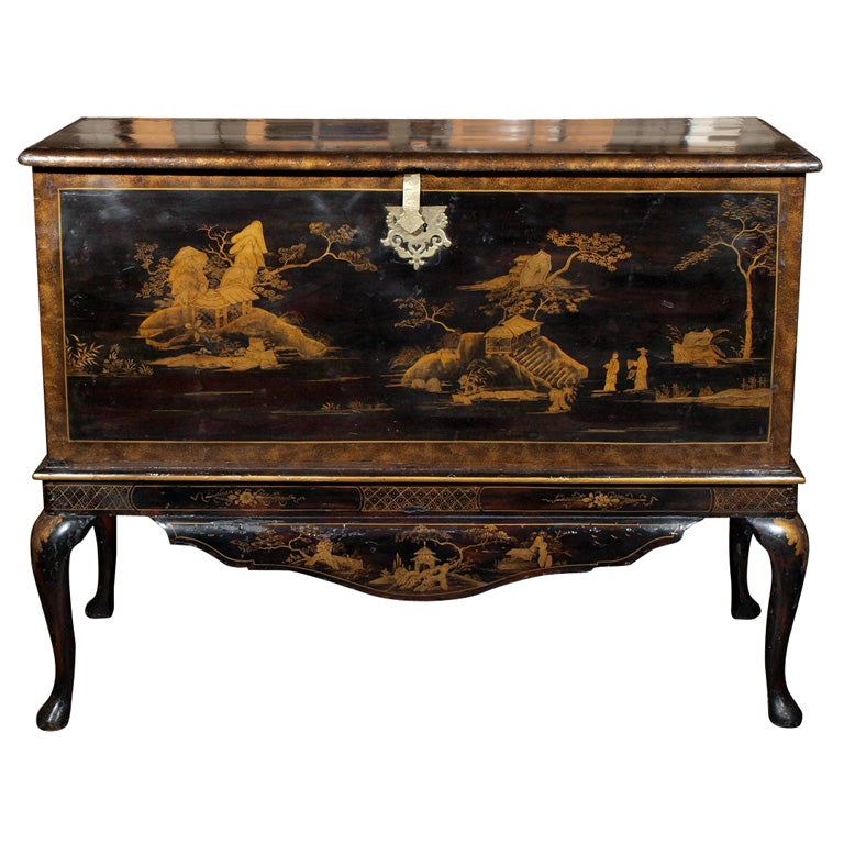 Rare 18th century Queen Anne lacquer chest on stand