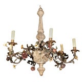 Antique Painted Wood and Tole Chandelier