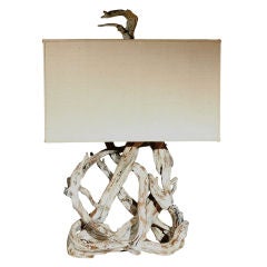 Vintage Large Driftwood Lamp with Custom Shade