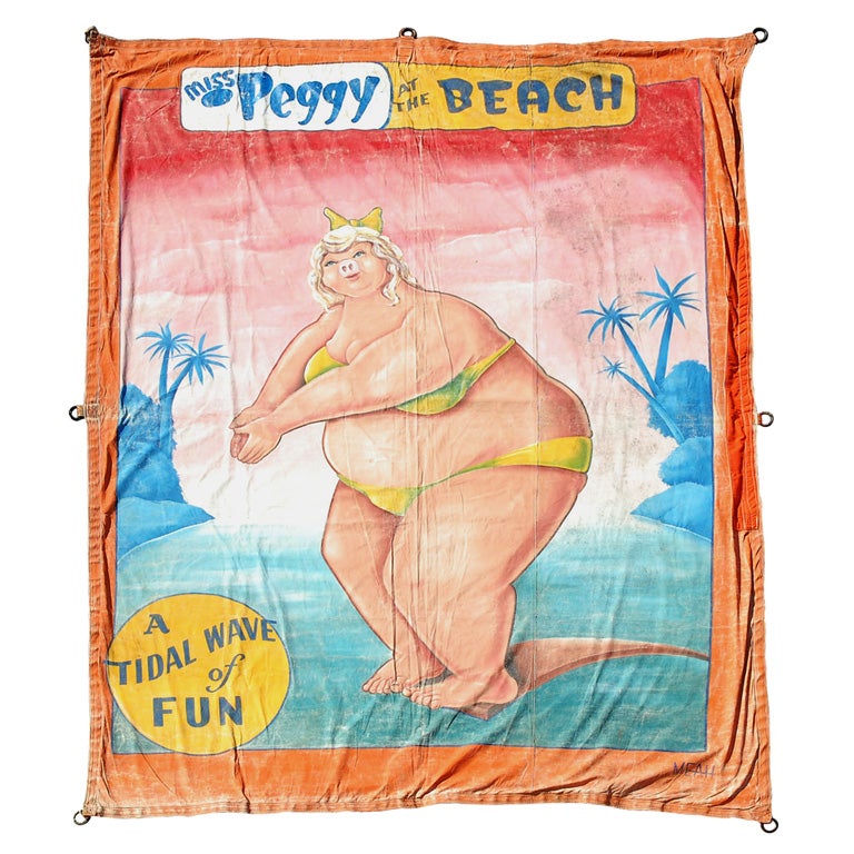 Vintage Johnny Meah Sideshow Banner "A Tidal Wave Of Fun"