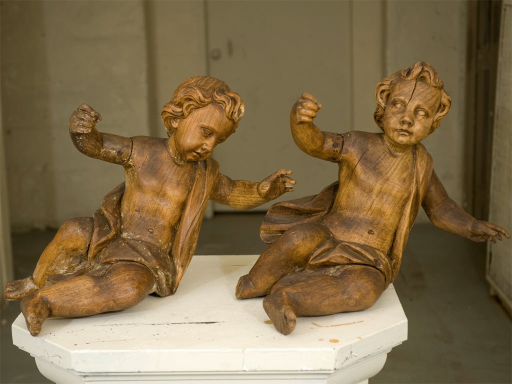 Pair Carved Putti