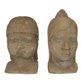 Antique Pair of Stone Busts Representing Two Continents