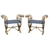 Pr. Classical wrought iron and Bronze Benches