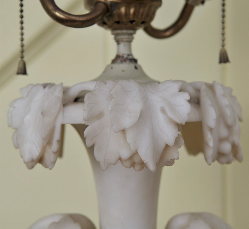 Italian PAIR Rococo Revival Alabaster Urn Lamps