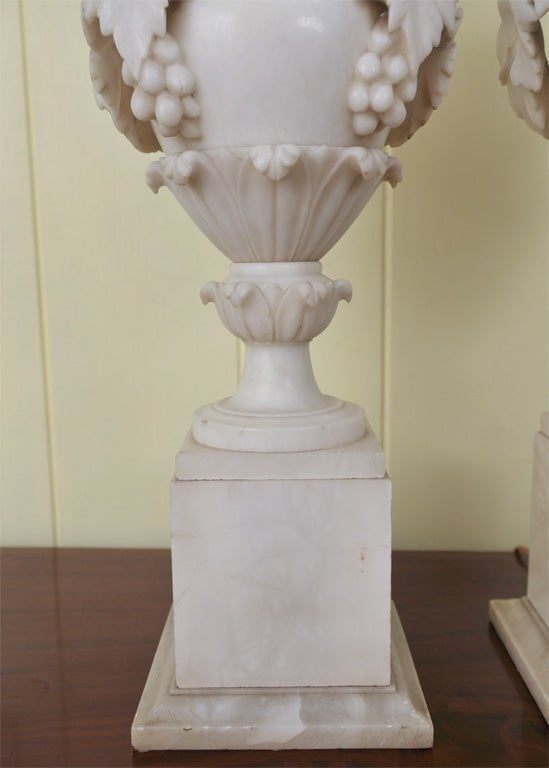 19th Century PAIR Rococo Revival Alabaster Urn Lamps