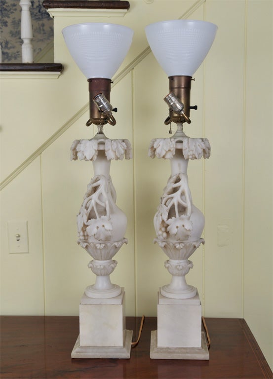 PAIR Rococo Revival Alabaster Urn Lamps 1