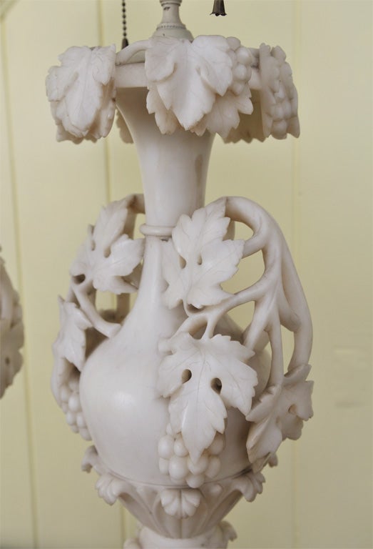 PAIR Rococo Revival Alabaster Urn Lamps 4
