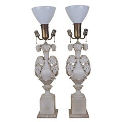 PAIR Rococo Revival Alabaster Urn Lamps