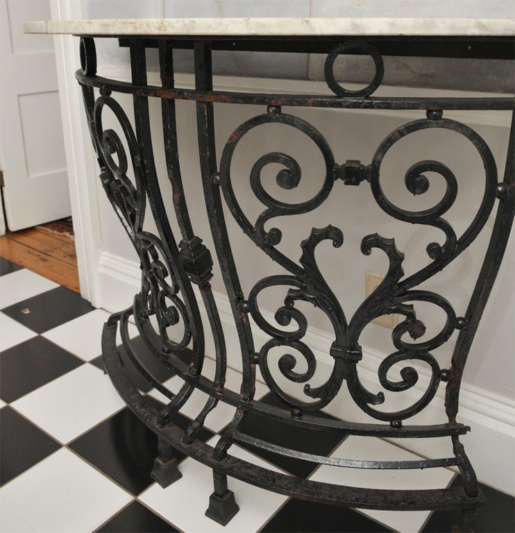 19th C English Marble and Wrought Iron Curved Console Table In Good Condition In Woodbury, CT
