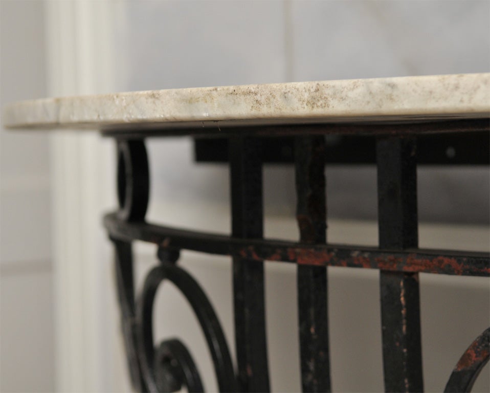 19th C English Marble and Wrought Iron Curved Console Table 1