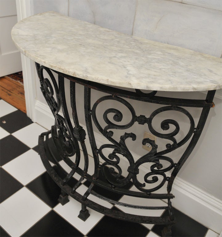 19th C English Marble and Wrought Iron Curved Console Table 2
