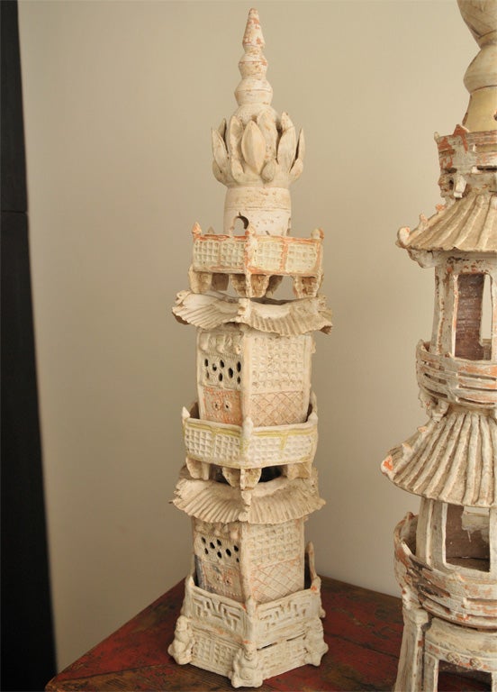 Pair of Ancient Chinese Ceramic Towers, Rare and Beautiful In Excellent Condition In Westport, CT