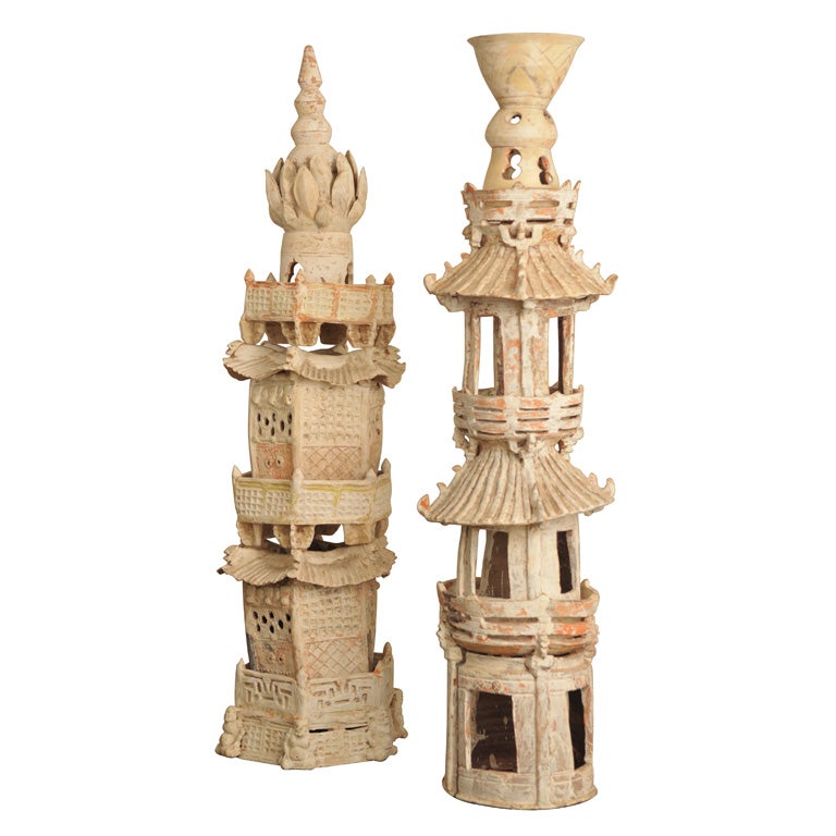 Pair of Ancient Chinese Ceramic Towers, Rare and Beautiful