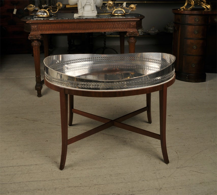 SHEFFIELD  GALLERIED OVAL TRAY ON STAND