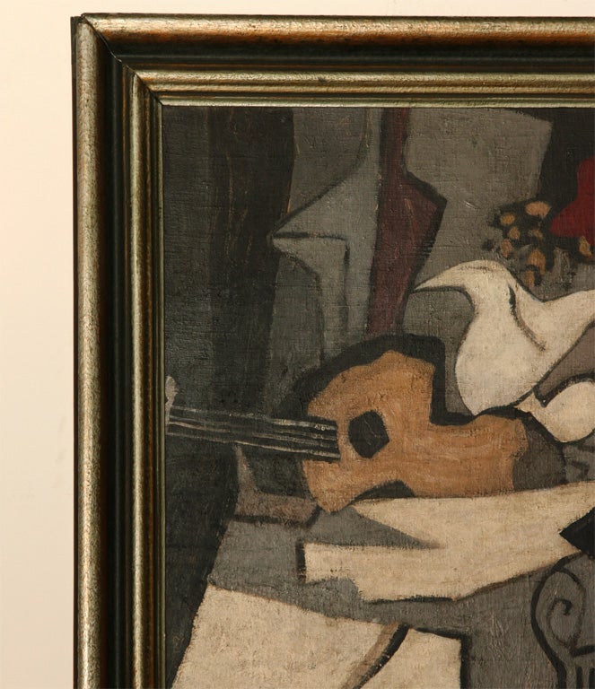 Cubist Painting Depicting a Guitar In Good Condition For Sale In Hoboken, NJ
