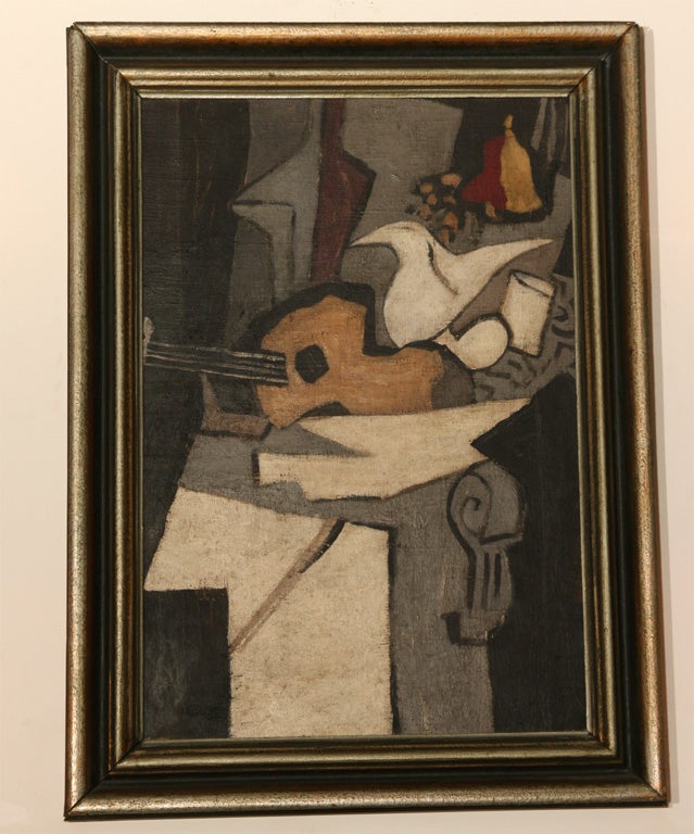 Cubist Painting Depicting a Guitar, French 1930s