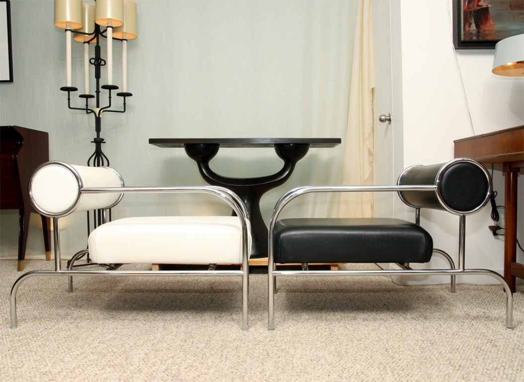 Pr. of sculptural, vintage lounge chairs titled, 