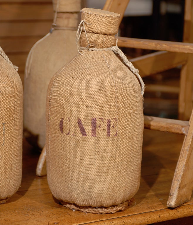 French Burlap Covered  Bottles