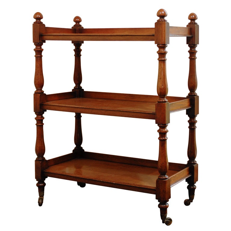 English, 19th Century Mahogany Three-Tiered Trolley on Brass Casters