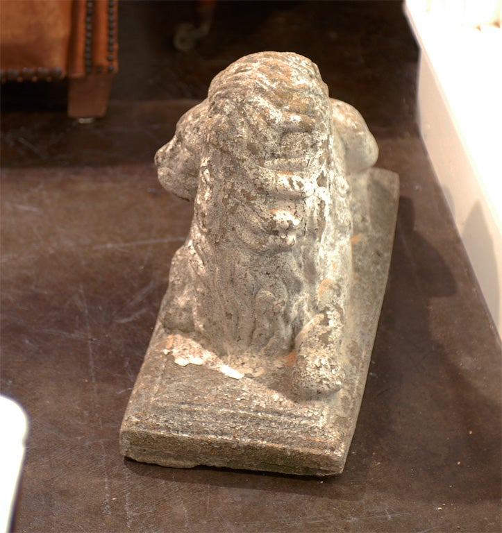 Pair of English Reclining Stone Lions on Bases from the Early 20th Century 3